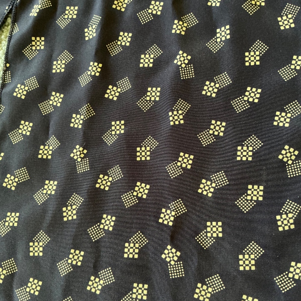 Blue Neck Scarf With Tan Geometric Patterns Squares and Dots - Picture 4 of 5